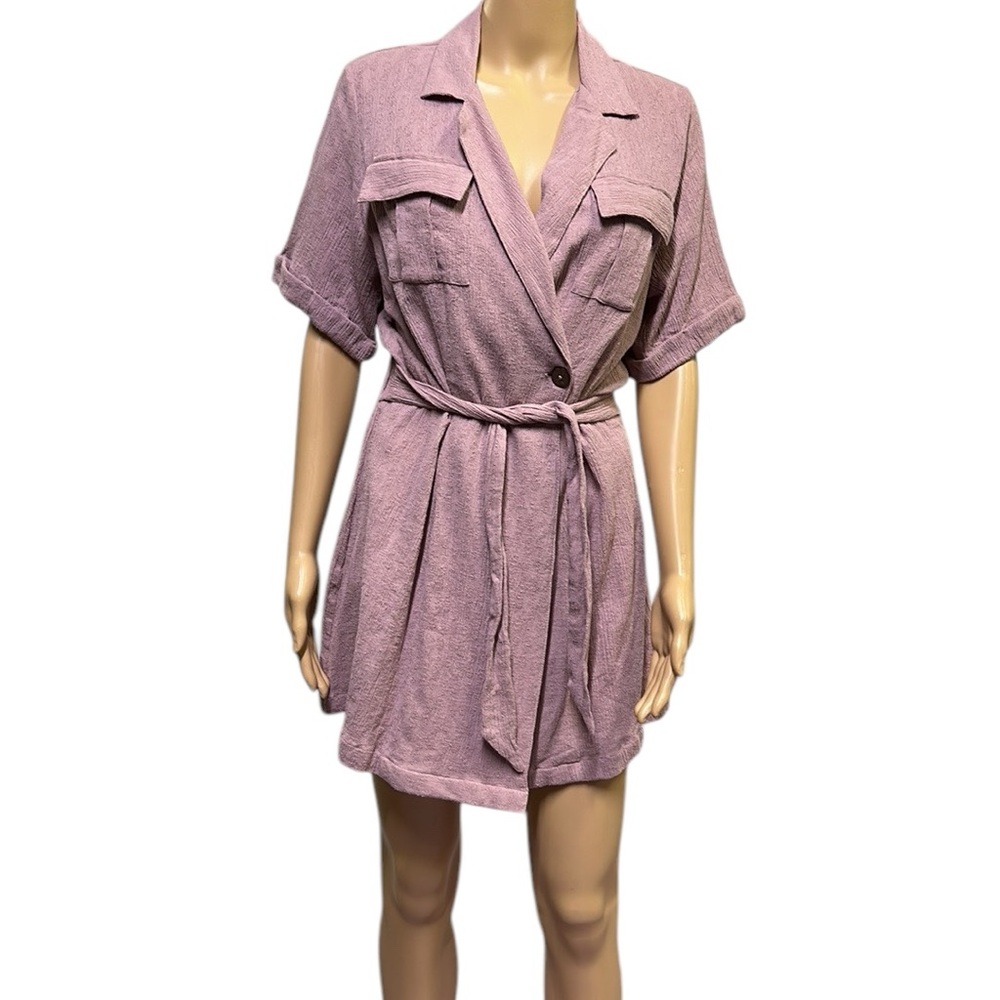 Free People Clementine Textured Wrap Tie Waist Double Pocket Mini Dress Small